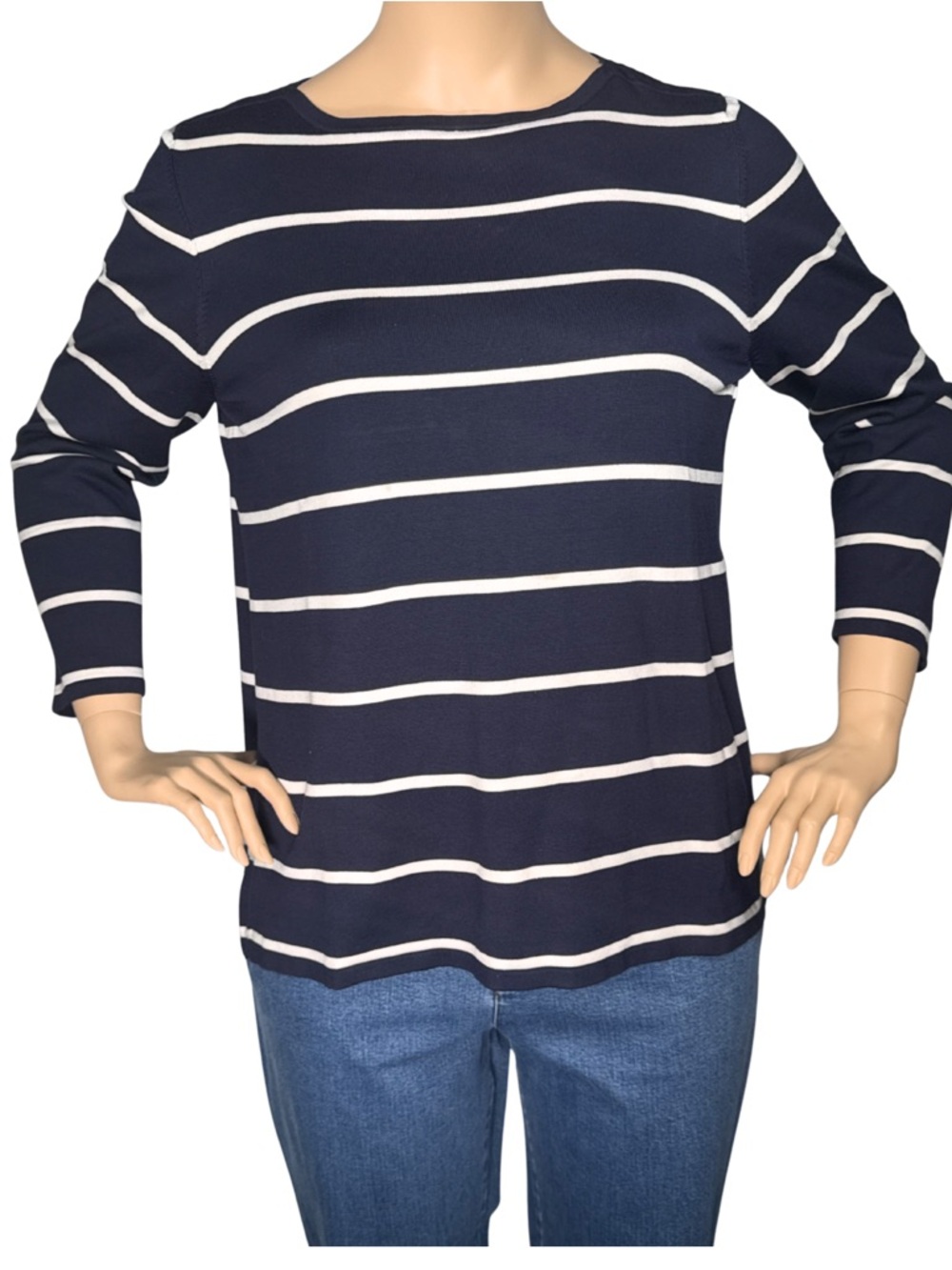 Ralph Lauren Navy White Striped Silk Blend Knit Top 3/4 Sleeve 3X Plus Size
